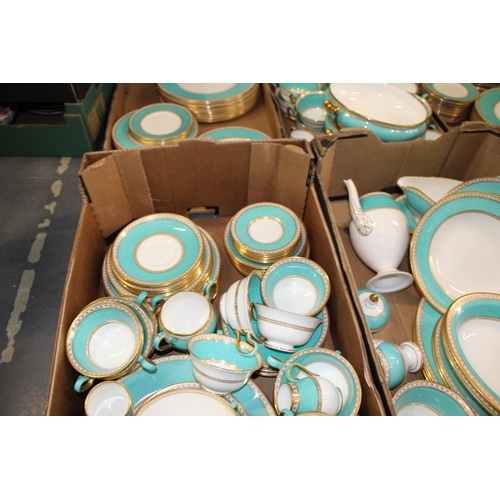 337 - Wedgwood Ulander in Powder Turquoise to include 20 dinner plates, coffee pots, a large soup tureen o... 