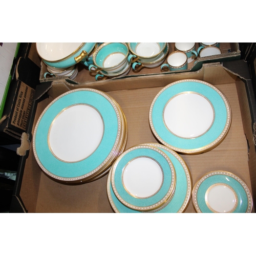 337 - Wedgwood Ulander in Powder Turquoise to include 20 dinner plates, coffee pots, a large soup tureen o... 