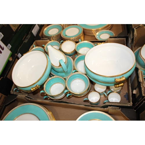 337 - Wedgwood Ulander in Powder Turquoise to include 20 dinner plates, coffee pots, a large soup tureen o... 