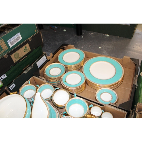 337 - Wedgwood Ulander in Powder Turquoise to include 20 dinner plates, coffee pots, a large soup tureen o... 