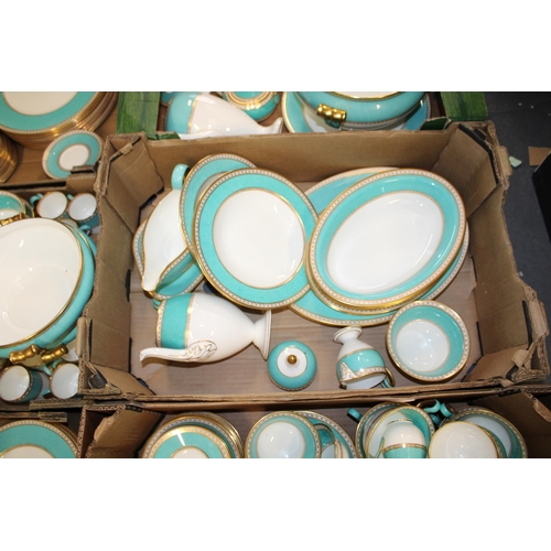 337 - Wedgwood Ulander in Powder Turquoise to include 20 dinner plates, coffee pots, a large soup tureen o... 