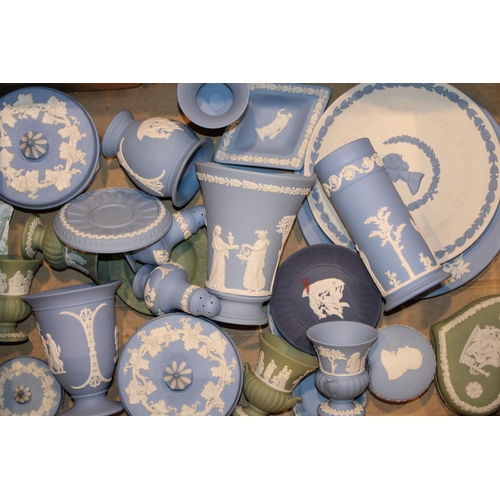 339 - Wedgwood Jasperware in blue, green and dark blue to include a trivet, vases, plates and others (Qty)... 