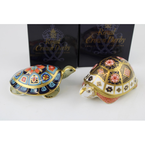 34 - Boxed Royal Crown Derby paperweights, Terrapin and a Yorkshire Rose Tortoise, first quality with gol... 