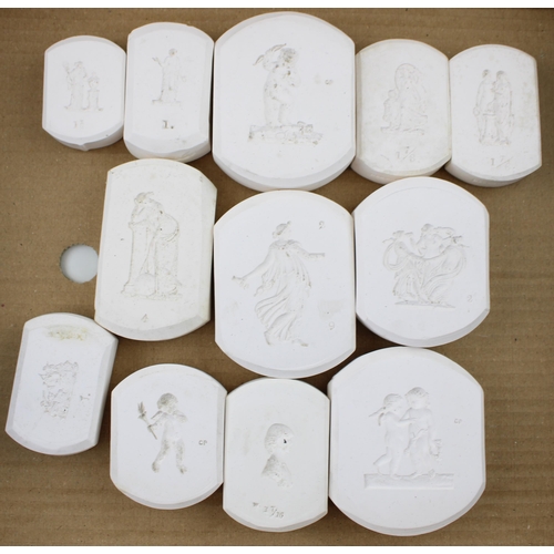 342 - A collection of Wedgwood Jasperware relief moulds, to include figures and puttis, stamped Wedgwood, ... 