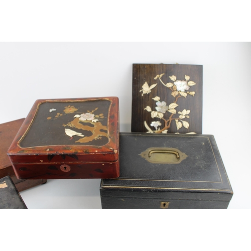 362 - A collection of Victorian and early c20th boxes to include two leather covered jewellery or sewing b... 