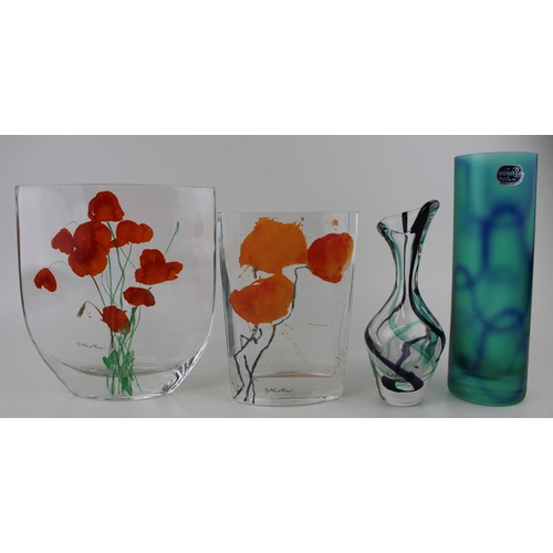 370 - Glassware to include Goebel Artis Orbis vases by Oskar Koller, with a cylindrical Bohemia glass vase... 