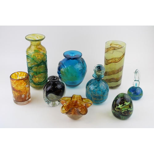 373 - A collection of Mdina glass to include a pulled ear vase, a decanter, a sea horse paperweight and ot... 