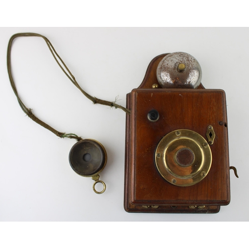 385 - An early c20th vintage wooden mahogany wall or signal box telephone with serial number 028515