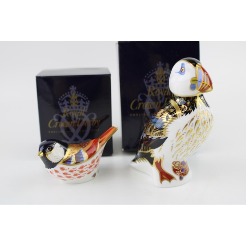 40 - Boxed Royal Crown Derby paperweights, Puffin and a Coal Tit, first quality with gold stoppers (2).