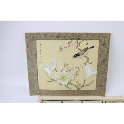 409 - A 19th century boys own pull out 'Three-Fold Screen for Home Painting, (1891) of exotic birds togeth... 