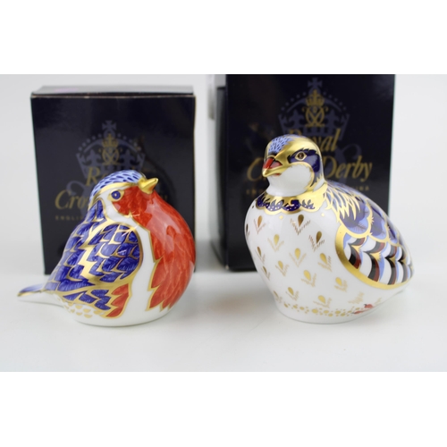 41 - Boxed Royal Crown Derby paperweights, Robin and a Red Legged Partridge, first quality with gold stop... 