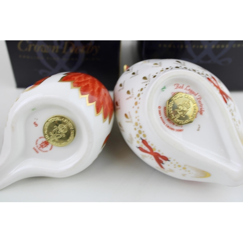 41 - Boxed Royal Crown Derby paperweights, Robin and a Red Legged Partridge, first quality with gold stop... 