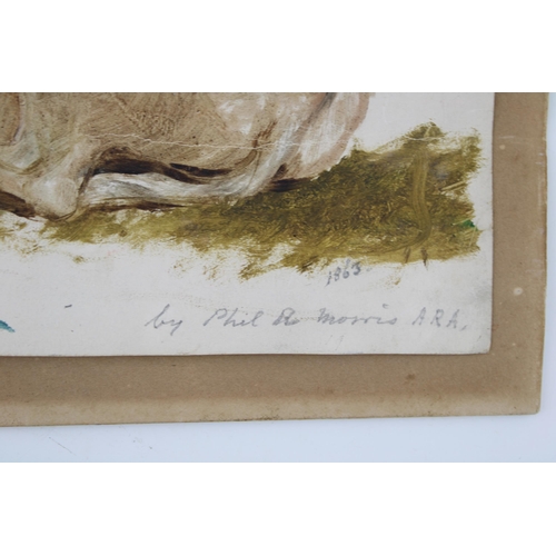 420 - An original c19th study of a reclining donkey signed Phil R Morris ARA dated 1863 circle of Philip R... 