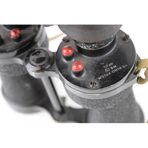 440 - A Pair of WW2 military binoculars X5 Bino Prism MkIV with serial no 6E/383 with Broad arrow