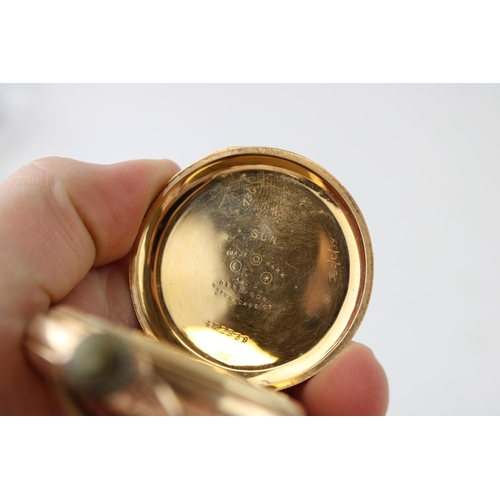 479 - A top winding full hunter Waltham pocket watch in gold plated Dennison case. (case diameter 50.5mm)