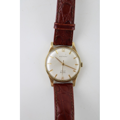 481 - Gentleman's 9ct gold cased Rotary wristwatch, 32mm, leather strap, working manual, local interest de... 