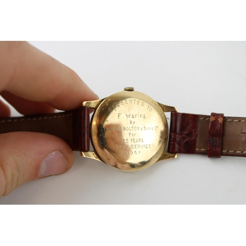 481 - Gentleman's 9ct gold cased Rotary wristwatch, 32mm, leather strap, working manual, local interest de... 