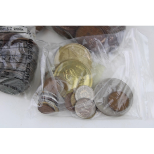 489 - Large collection of UK and continental coins & currency to include pennies, two pennies, two pound c... 