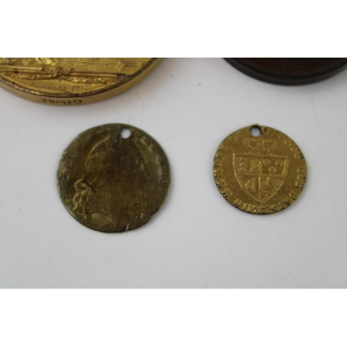 490 - A French Napoleon restoration of the monarchy in France Medallion 1830 gilt copper and Napoleon I Ba... 