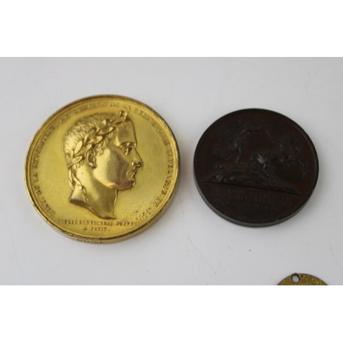 490 - A French Napoleon restoration of the monarchy in France Medallion 1830 gilt copper and Napoleon I Ba... 