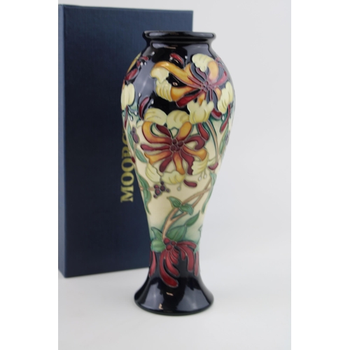 50 - Boxed Moorcroft Honeysuckle Haven trial vase, high shouldered, first quality, 21cm tall.