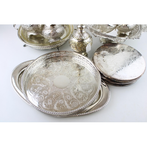 509 - A large group of silver plate including a number of trays, one of rectangular form with reeded edge,... 