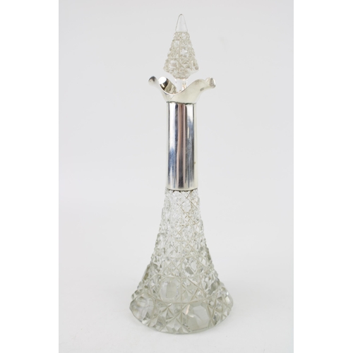 541 - Silver and glass lighthouse perfume bottle, Birmingham 1901, H & T, 24cm tall.