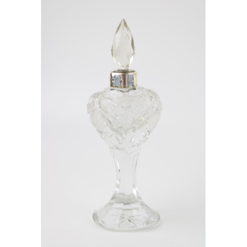 544 - Silver and glass perfume bottle, high shouldered, London 1921, A W Pennington, 15.5cm tall.