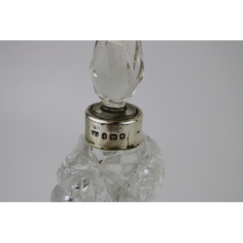 544 - Silver and glass perfume bottle, high shouldered, London 1921, A W Pennington, 15.5cm tall.