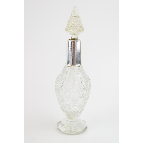 548 - Silver collared glass perfume bottle, London 1921, H Perkins & Sons, 21cm tall.