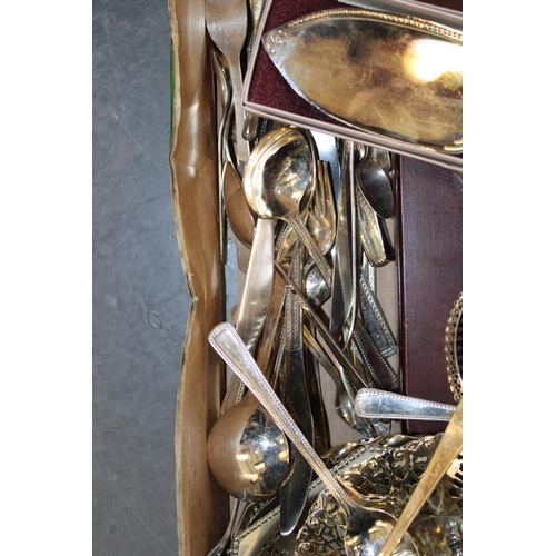 565 - A mixed collection of silver plated items to include cutlery, trays and bon bon dishes. (Qty)