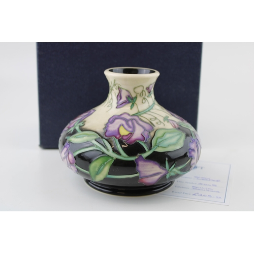 63 - Boxed Moorcroft squat vase in the 'Daydream' pattern, first quality, 13cm wide, shape 32/5, Sian Lee... 