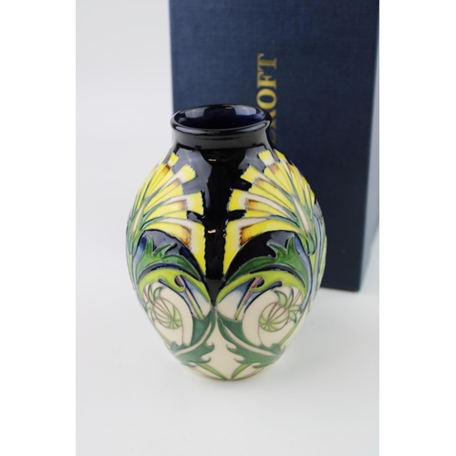 67 - Boxed Moorcroft 'Golden Ray' vase, first quality, 13.5cm tall.