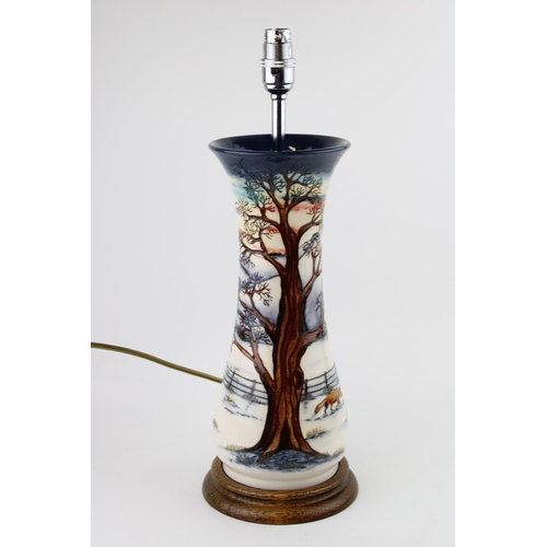 Large Moorcroft lamp base in the Woodside Farm pattern, shape L364/12, Anji Davenport, 34cm tall exc. fittings.