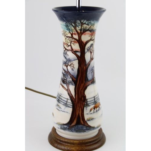 79 - Large Moorcroft lamp base in the Woodside Farm pattern, shape L364/12, Anji Davenport, 34cm tall exc... 