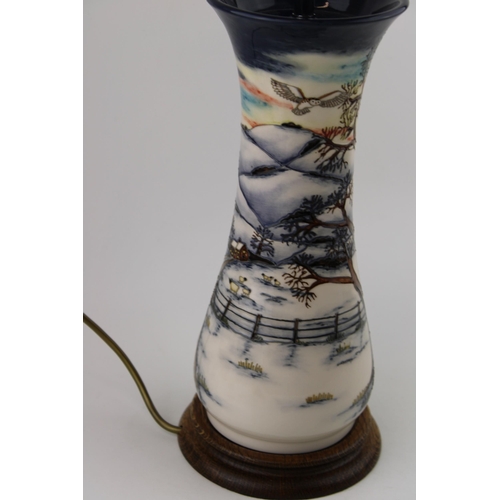 79 - Large Moorcroft lamp base in the Woodside Farm pattern, shape L364/12, Anji Davenport, 34cm tall exc... 