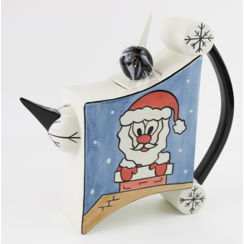 86 - Lorna Bailey abstract teapot, decorated with Santa Claus, 'Prototype' to base, 22cm tall.