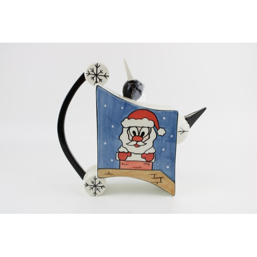 86 - Lorna Bailey abstract teapot, decorated with Santa Claus, 'Prototype' to base, 22cm tall.