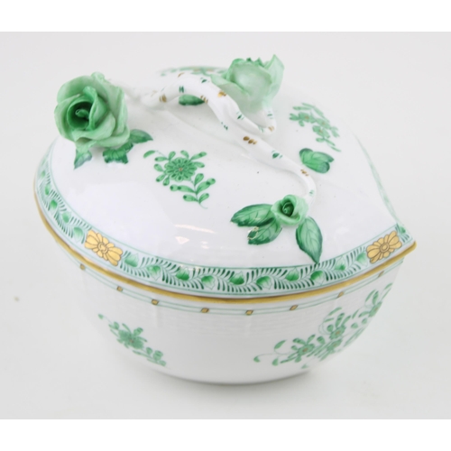 99 - Herend pottery trinket box with with raised flowers to lid, 15cm wide.