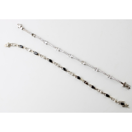 605 - Two silver stone set bracelets, 17.5g, longest 20.5cm.