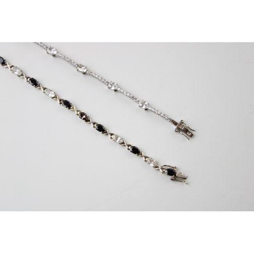 605 - Two silver stone set bracelets, 17.5g, longest 20.5cm.