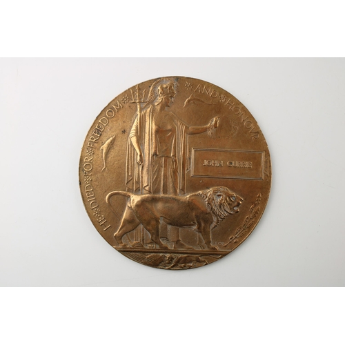 611 - World War One Death Plaque / Penny, John Currie.