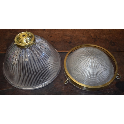 138 - A Holophane Art Deco style celling light (25cm diameter) together with another period glass shade (3... 