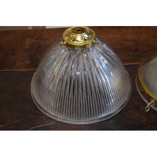 138 - A Holophane Art Deco style celling light (25cm diameter) together with another period glass shade (3... 