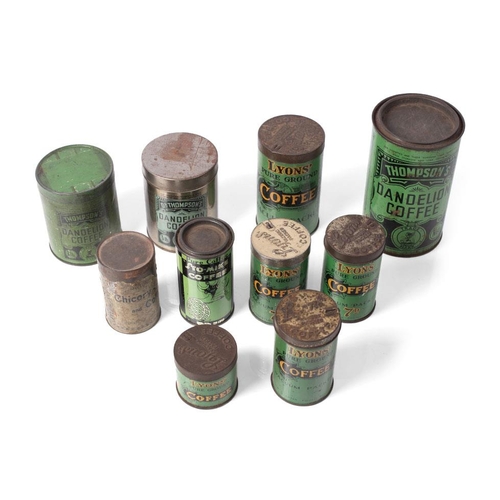 115 - A collection of vintage coffee adverting tins by manufacturers 'Thomson's', 'Lyon's' and other simil... 