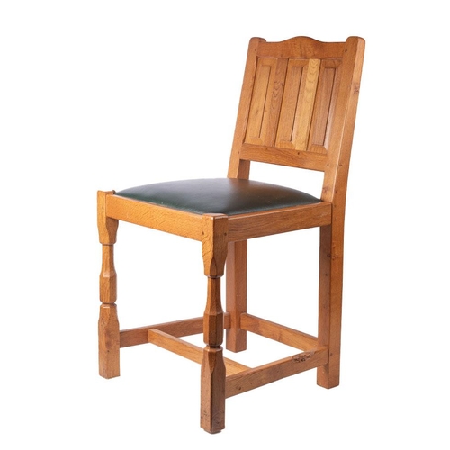 134 - Colin Beaverman Almack: a pair of oak dining chairs, upholstered seats, carved squirrel decoration t... 