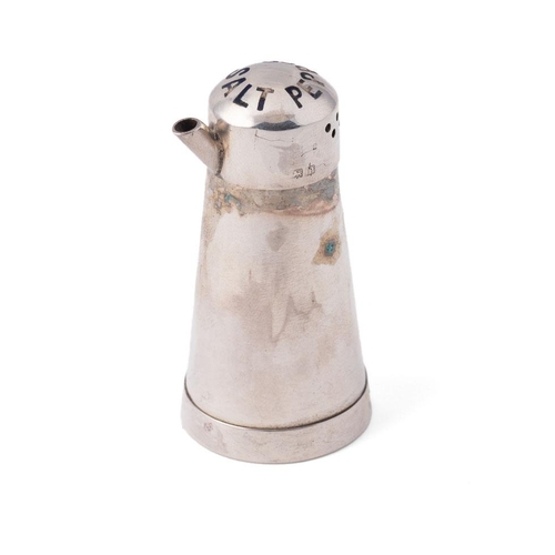 261 - Unusual silver salt and pepper pot, Birmingham 1914, Deakin and Francis, 6.5cm tall.