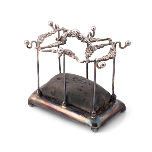 264 - Silver novelty hatpin stand, form of a stick stand, Birmingham 1904, S B & S, velvet cushion, raised... 