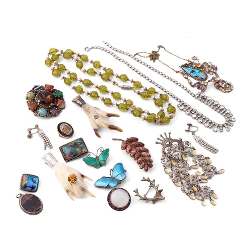 328 - A group of silver and semi-precious jewellery, including a Blue John pendant set in silver, a Scotti... 