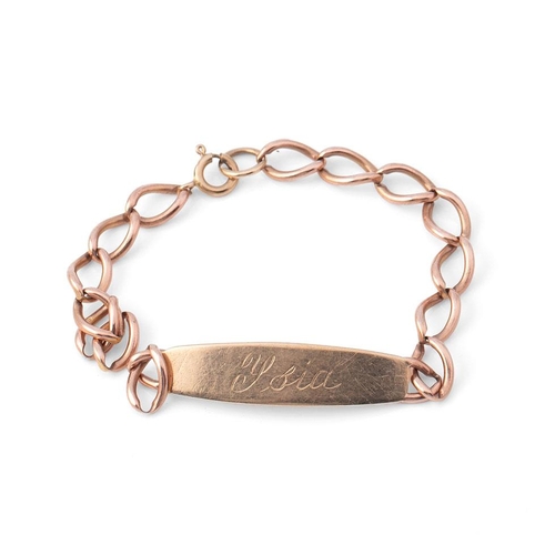 362 - A 9ct gold curb link name bracelet, 11.4g.